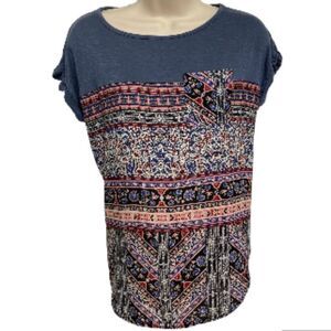 KNOX ROSE Patch Front Pocket Blouse Aztec Boho Womens Extra Small XS